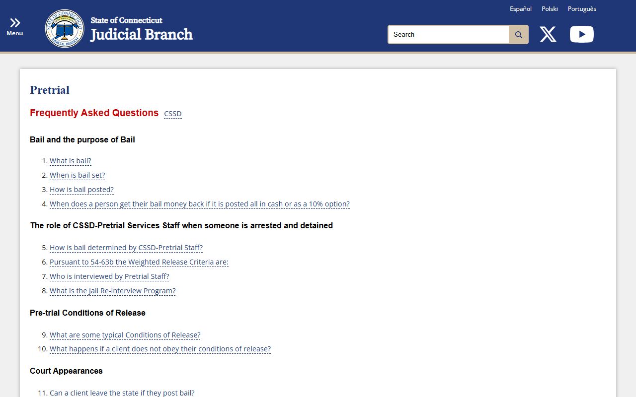 East Hartford County bail and bond FAQ from the CT Judicial Branch